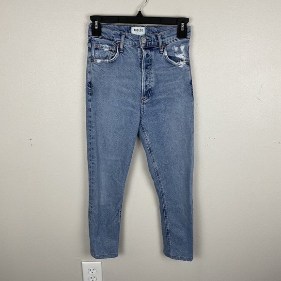 Agolde Nico High Rise Slim Distressed Jeans Button Fly Rooted Womens 24